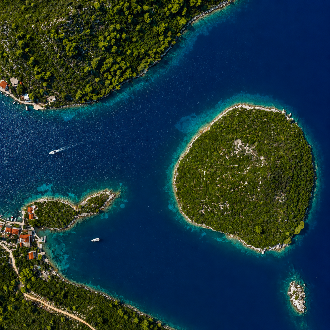 Aerial of a green islet in the Adriatic